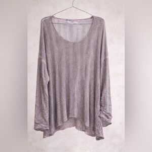 Grizas Linen Knit Top XL – Oversized Boxy Lagenlook Grey Purple Sweater EU